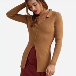 Anthropologie Button Up Collared Ribbed Top Size small